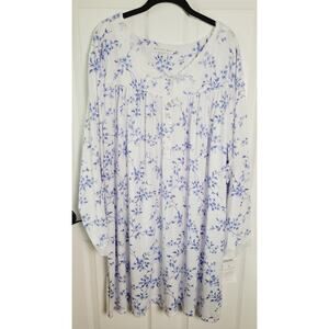 Eileen West Nightgown Womens 3X White Blue Floral Lace Henley Long Sleeve